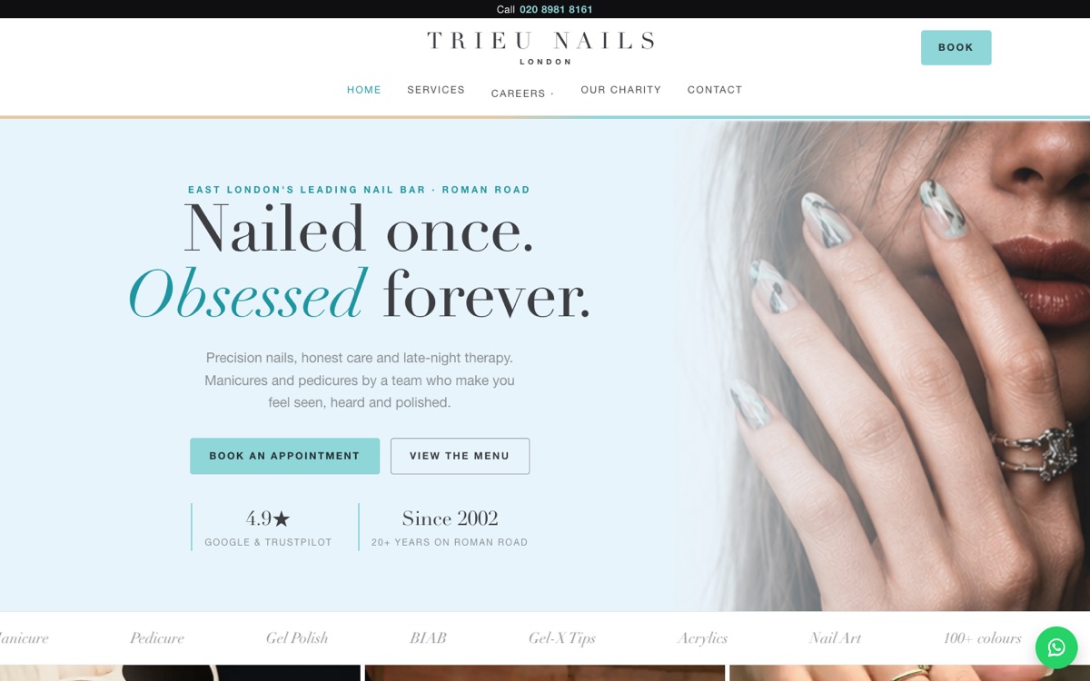 Trieu Nails London website homepage